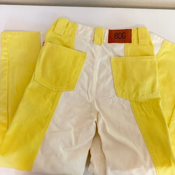 BDG Off-White color block yellow hi rise wide leg Textured Pants - Picture 7 of 8